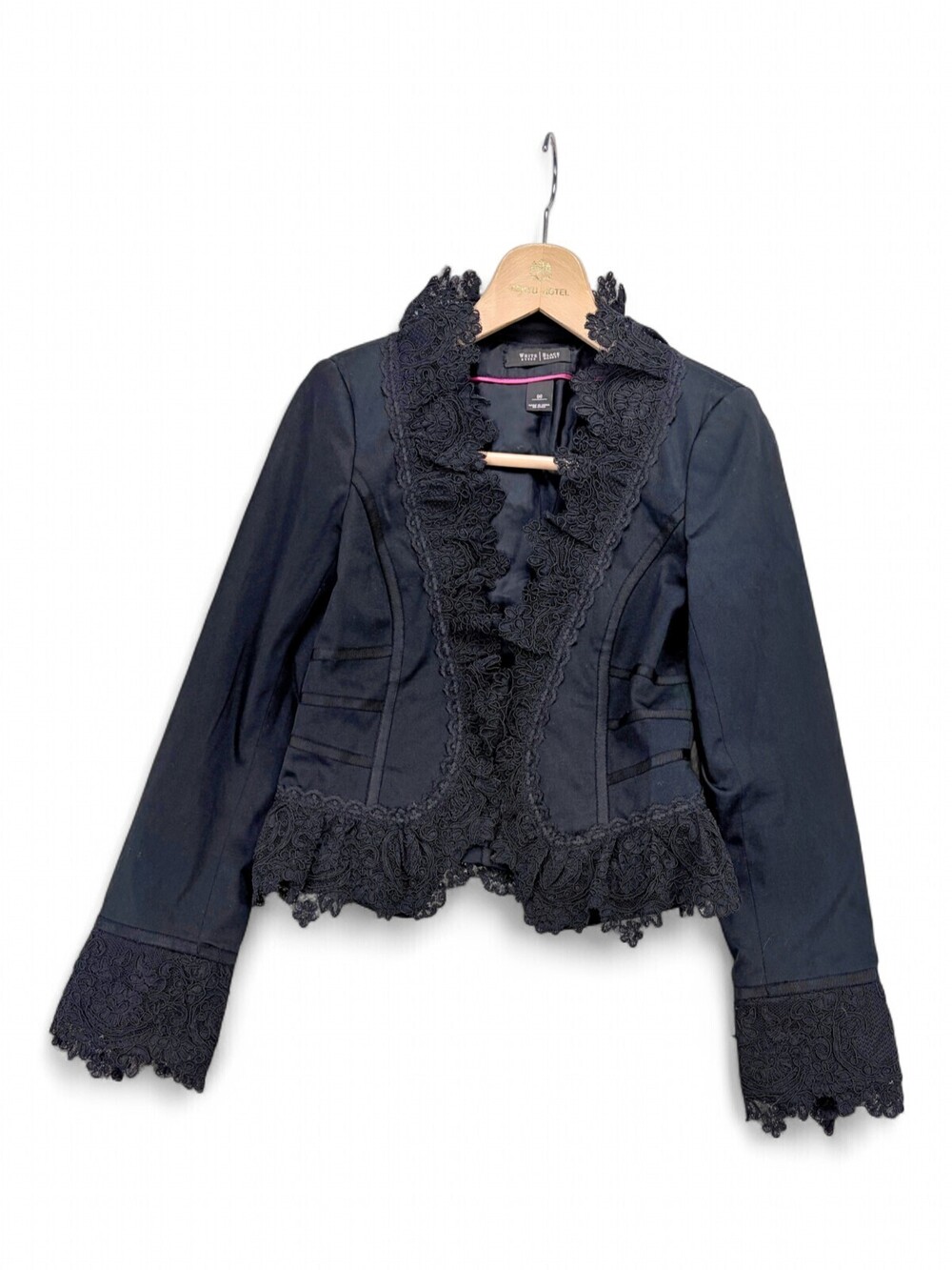 White House Black Market Lace Trim Black Blazer Size 00